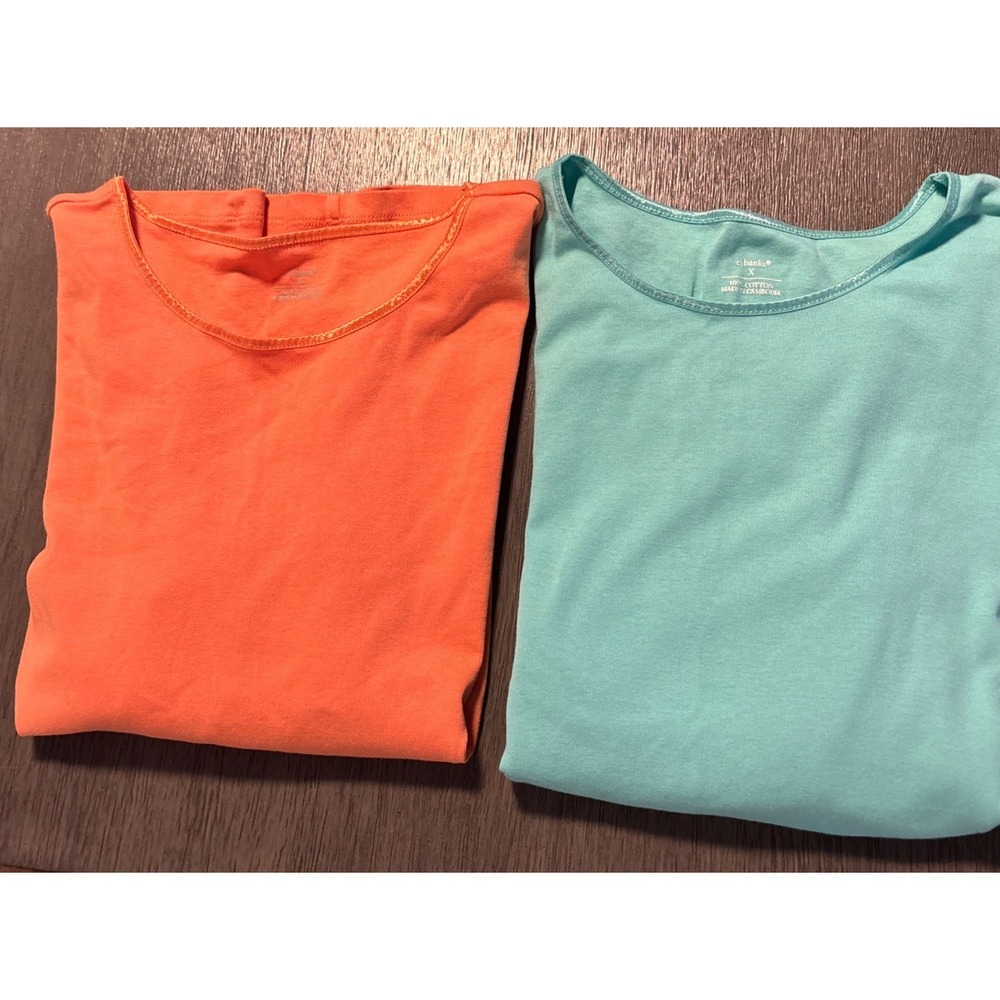 2 CJ Banks Women's Size X 3/4 Sleeve T-shirt Peachy Orange‎ And Aqua